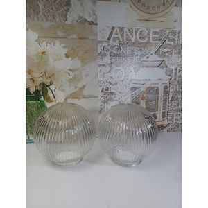 2 lamp shade  Ribbed Clear Glass Ceiling Lamp Light  Globe Shade Clear 3"open